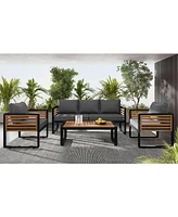 Outdoor 5-Piece Sofa Set with Cushions and Acacia Wood Tabletop