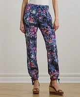Lauren Ralph Women's Print Linen Cargo Ankle Pants