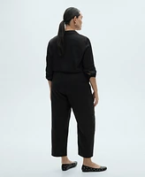 Mango Women's Straight Cropped Linen Trousers Pants