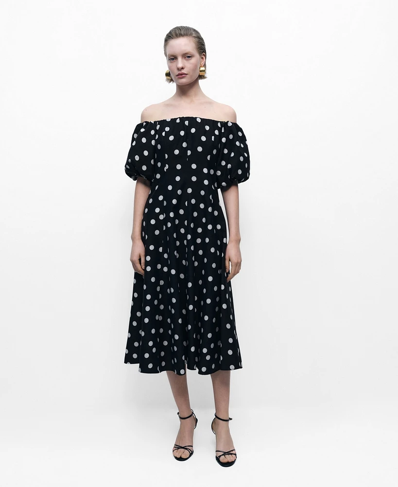 Mango Women's Strapless Polka Dot Dress