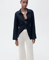 Mango Women's Straight Openwork Knit Pants