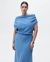 Mango Women's Asymmetrical-Neck Midi Dress