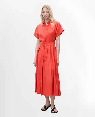 Mango Women's Flared Belted Midi Dress