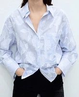 Mango Women's Embroidered Oversized Striped Shirt