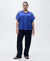 Mango Women's Short-Sleeved Satin Shirt