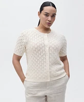 Mango Women's Short Sleeve Openwork Knit Cardigan Sweater