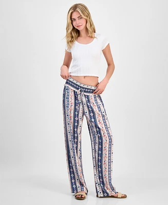 Kingston Grey Juniors' Floral-Print Wide-Leg Soft Pants
