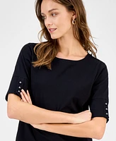 Kasper Women's Button-Cuff Crewneck T-Shirt