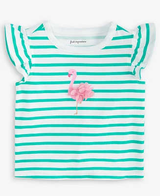 First Impressions Baby Girls Flamingo Graphic Striped Flutter-Sleeve T-Shirt, Exclusively at Macy's