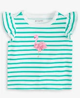 First Impressions Baby Girls Flamingo Graphic Striped Flutter-Sleeve T-Shirt, Exclusively at Macy's