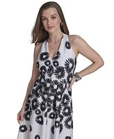 Halston Women's Halter V-Neck Flared Midi Dress