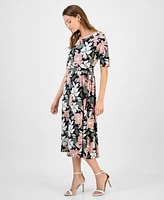 Kasper Women's Printed Elbow-Sleeve Midi Dress, Regular & Petite