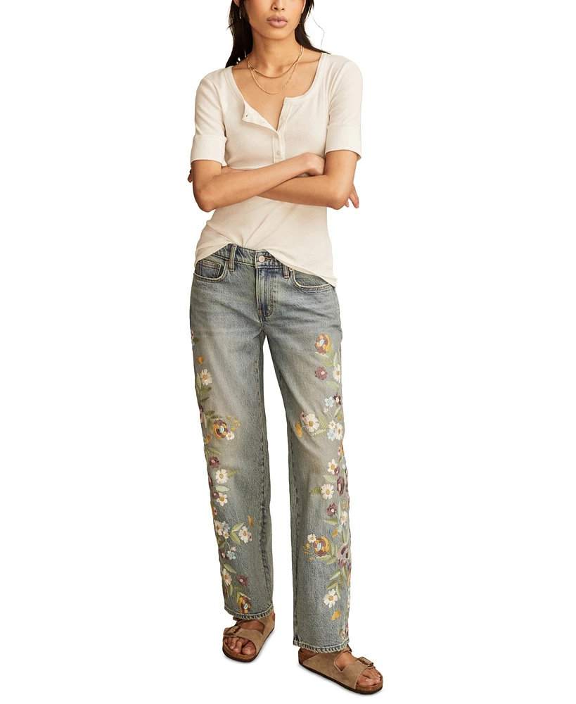 Lucky Brand Women's The Baggy Embroidered Jeans