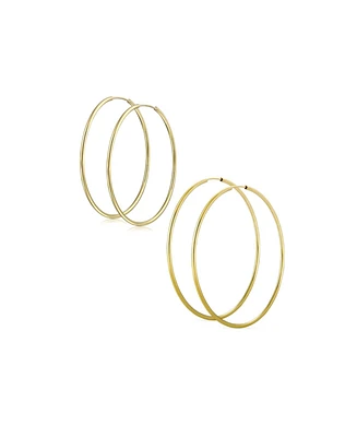 Bling Jewelry Set of 2 Minimalist Hoop Earrings 2MM Gold Plated 1.75 Inch & 2.5 Inch