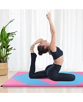 8 Feet Pu Leather Folding Gymnastics Mat with Hook and Loop Fasteners-Pink & Blue