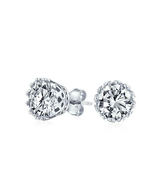 Bling Jewelry Solitaire Round Cubic Zirconia Crown Basket Set Cz Stud Earrings Gold Plated Sterling Silver