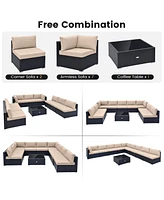 Gymax 10PCS Rattan Furniture Set Outdoor Wicker Sofa Table Cushioned Seat Patio