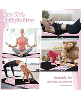 8 Feet Pu Leather Folding Gymnastics Mat with Hook and Loop Fasteners-Black & Pink