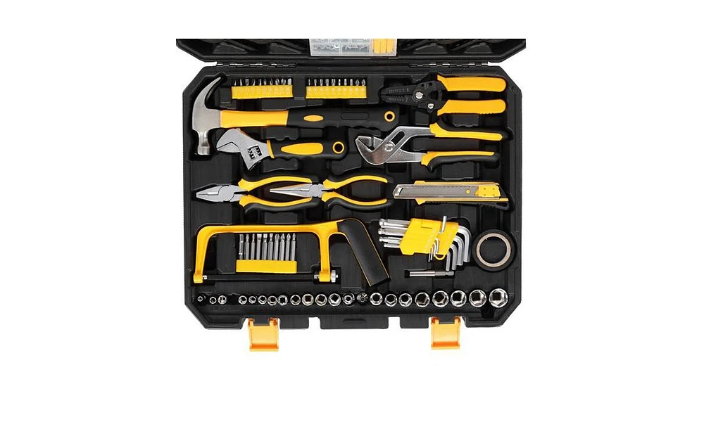 198pc Tool Set Black & Yellow Hand Tool Kit with Ratchet, Wrenches, Sockets