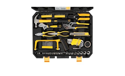 198pc Tool Set Black & Yellow Hand Tool Kit with Ratchet, Wrenches, Sockets
