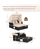 Patio Rattan Daybed Lounge Retractable Top Canopy Side Tables Cushions