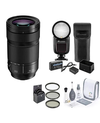 Panasonic Lumix S 70-300mm f/4.5-5.6 Lens for L Mount, Bundle with Flashpoint Zoom Li-on X R2 Ttl Round Flash Speedlight, 77mm Filter Kit, Cleaning Ki