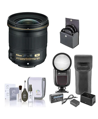 Nikon 24mm f/1.8G Ed Af-s Nikkor Lens, Bundle with Flashpoint Zoom Li-on X R2 Ttl Flash Speedlight, ProOptic 72mm Filter Kit, Cleaning Kit