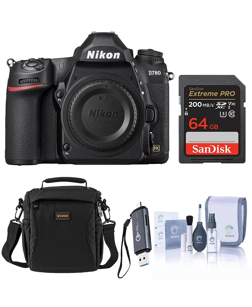 Nikon D780 Fx-Format Dslr Camera, Bundle with 64GB Memory Card, Card Reader and Shoulder Bag