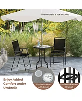3 Pieces Outdoor Bar Stool Set with Dpc Tabletop and Umbrella Hole for Poolside-Black