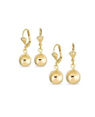 Bling Jewelry Set of Two Classic Round Drop Ball Earrings 18K Gold Plated 8 & 10 Mm