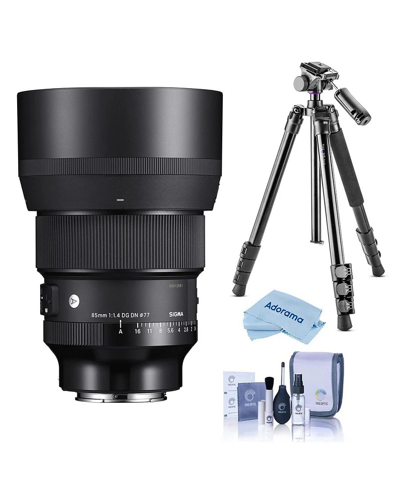 Sigma 85mm f/1.4 Dg Dn Art Lens for Sony E, Bundle with Tripod Kit, Cleaning Kit, Cloth