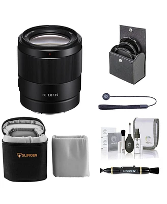 Sony Fe 35mm f/1.8 Lens for Sony E, Bundle with 55mm Filter Kit, Lens Case, Lens Cleaner, Cleaning Kit, Lens Cap Tether
