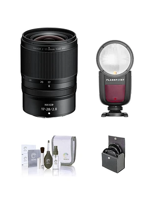Nikon Nikkor Z 17-28mm f/2.8 Lens Bundle with Flashpoint Zoom Li-on Iii R2 Ttl Round Speedlight Flash , 67mm Filter Kit, Cleaning Kit