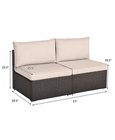 Gymax 2PCS Patio Sectional Armless Sofas Outdoor Rattan Furniture Set w/ Cushions