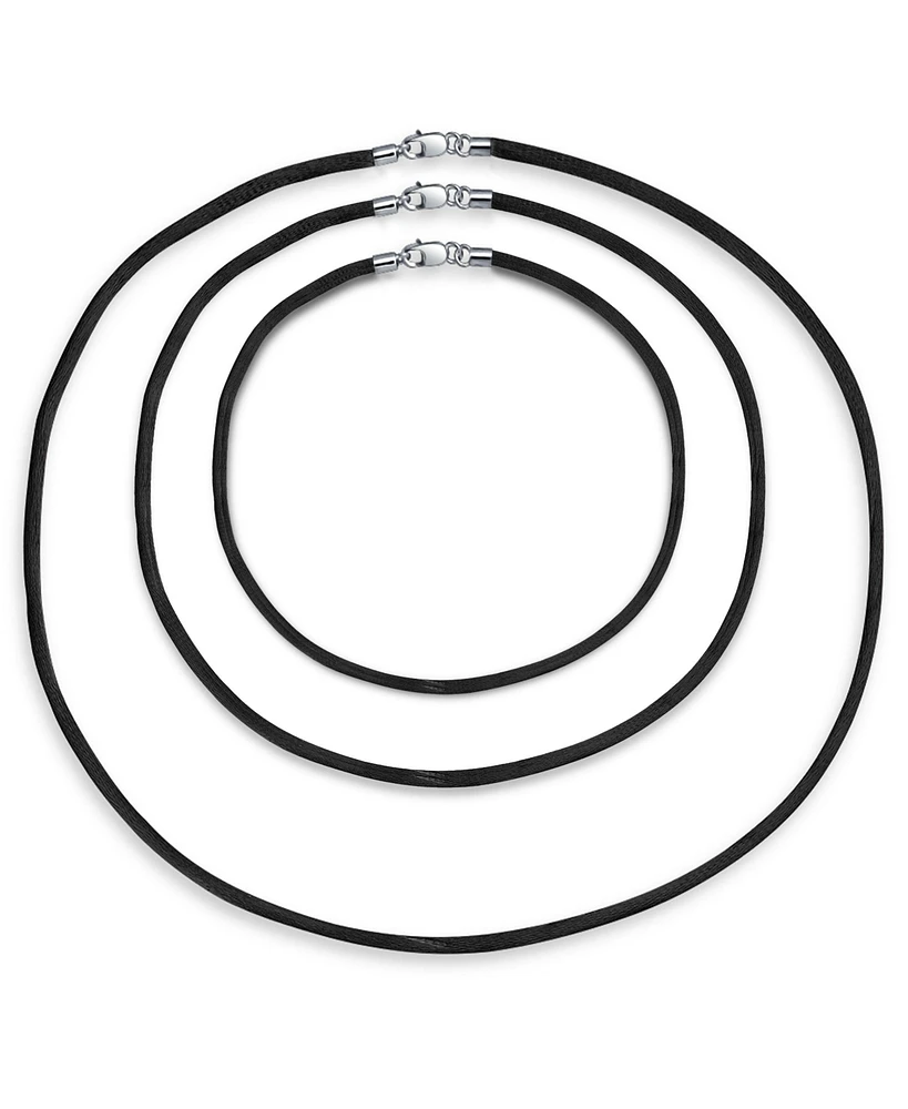 Bling Jewelry Set of 3 Soft Satin Silk Cord Necklace Sterling Silver Clasp Multiple Lengths