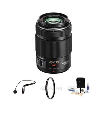 Panasonic Lumix G X Vario Pz 45-175mm f/4.0-5.6 Aspherical Lens for Micro Four Thirds, Black, Bundle with Tiffen 46mm Uv Filter, Lens Cap Tether, Clea