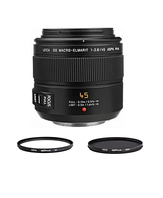 Panasonic Lumix G Leica Dg Macro-Elmarit 45mm f/2.8 Aspherical Lens for Micro Four Thirds, Bundle with Hoya 52mm Uv+Cpl Filter Kit and Cleaning Cloth