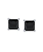 Bling Jewelry Set of 2 Black Square Princess Cut Cz Stud Earrings Gold Sterling Silver