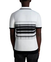 Karl Lagerfeld Paris Men's Striped Collared Short-Sleeve Sweater