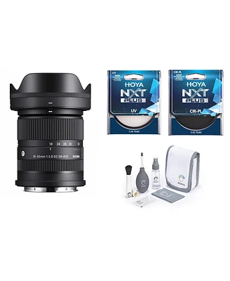 Sigma 18-50mm f/2.8 Dc Dn Contemporary Lens for Sony E, Bundle with Hoya Nxt Plus 55mm Uv+Cpl Filter Kit and Cleaning Kit