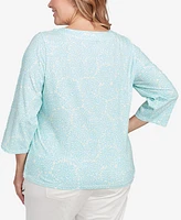 Hearts Of Palm Plus Three Quarter Sleeve Embellished Top