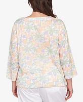 Hearts Of Palm Plus Three Quarter Sleeve Drawstring Top