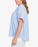 Hearts Of Palm Plus Short Sleeve Eyelet Pull Over Top