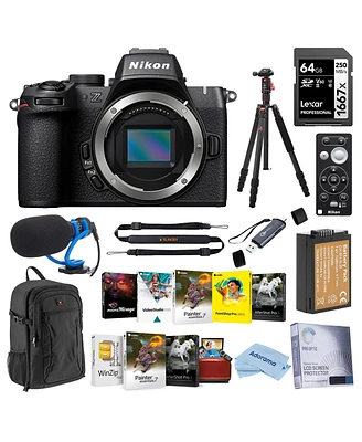 Nikon Z50II Mirrorless Camera, Bundle with Tripod/Monopod, TASC300 Microphone, 128GB Memory Card, En-EL25 Battery
