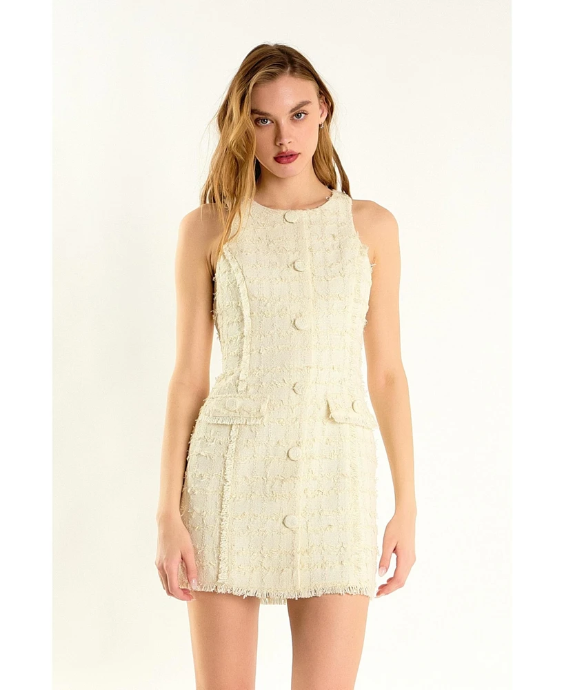 endless rose Women's Tweed Fringed Mini Dress