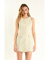 endless rose Women's Tweed Fringed Mini Dress