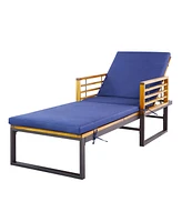 2PCS Patio Cushioned Chaise Lounge Chair Adjustable Reclining Lounger