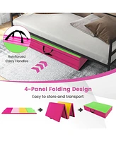 4-Panel Pu Leather Folding Exercise Mat with Carrying Handles-Green