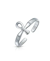 Bling Jewelry Set of 2 Egyptian Ankh Cross and Celtic Trinity Knot Midi Toe Ring Silver