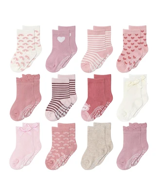 The Peanutshell Baby Girls 12pk Cotton Socks, Blush/Mauve